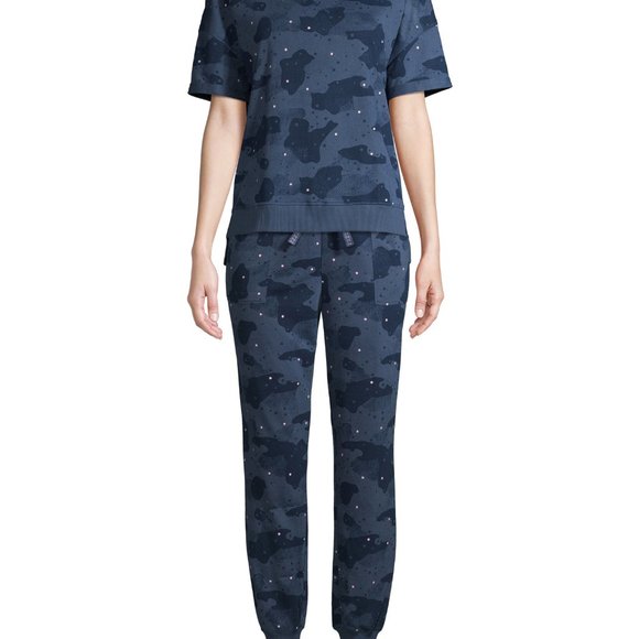 new Women's SMALL Pajamas pjs WARM Loungewear Set Blue camo 4 6 Top Pants Soft - Picture 15 of 15